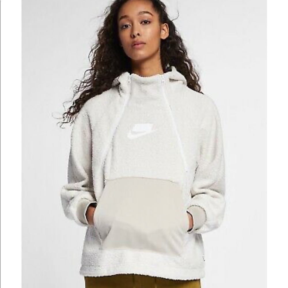 NIKE WOMEN'S NSW HALF ZIP SHERPA PULLOVER HOODIE
